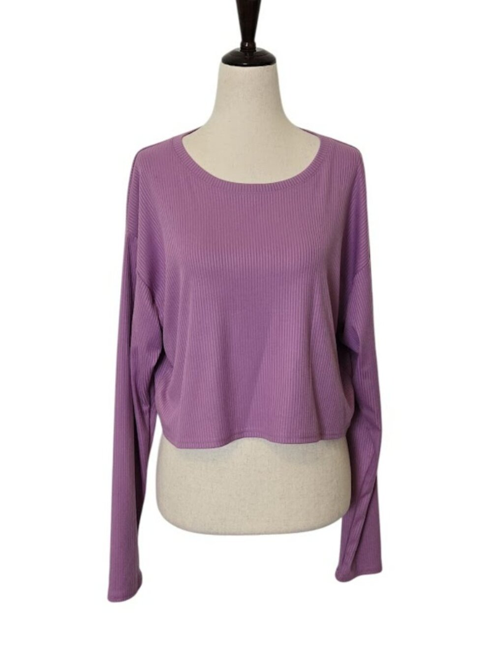 ABOUND Women's M Mauve Purple Ribbed Long Sleeve Relaxed Cropped Top NWOT